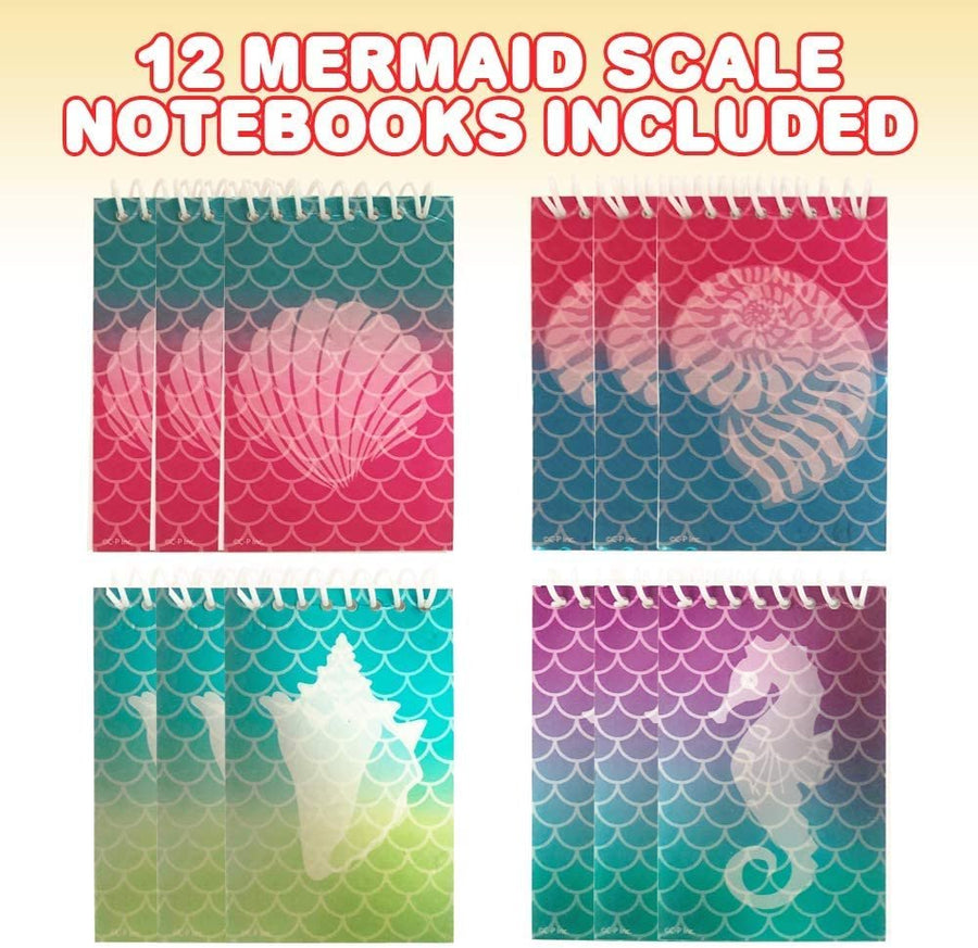 Mini Mermaid Scale Notebooks, Pack of 12, Small Spiral Notepads with Metallic Covers, Cute Stationery Supplies for School & Office, Fun Birthday Party Favors, Goody Bag Fillers for Kids