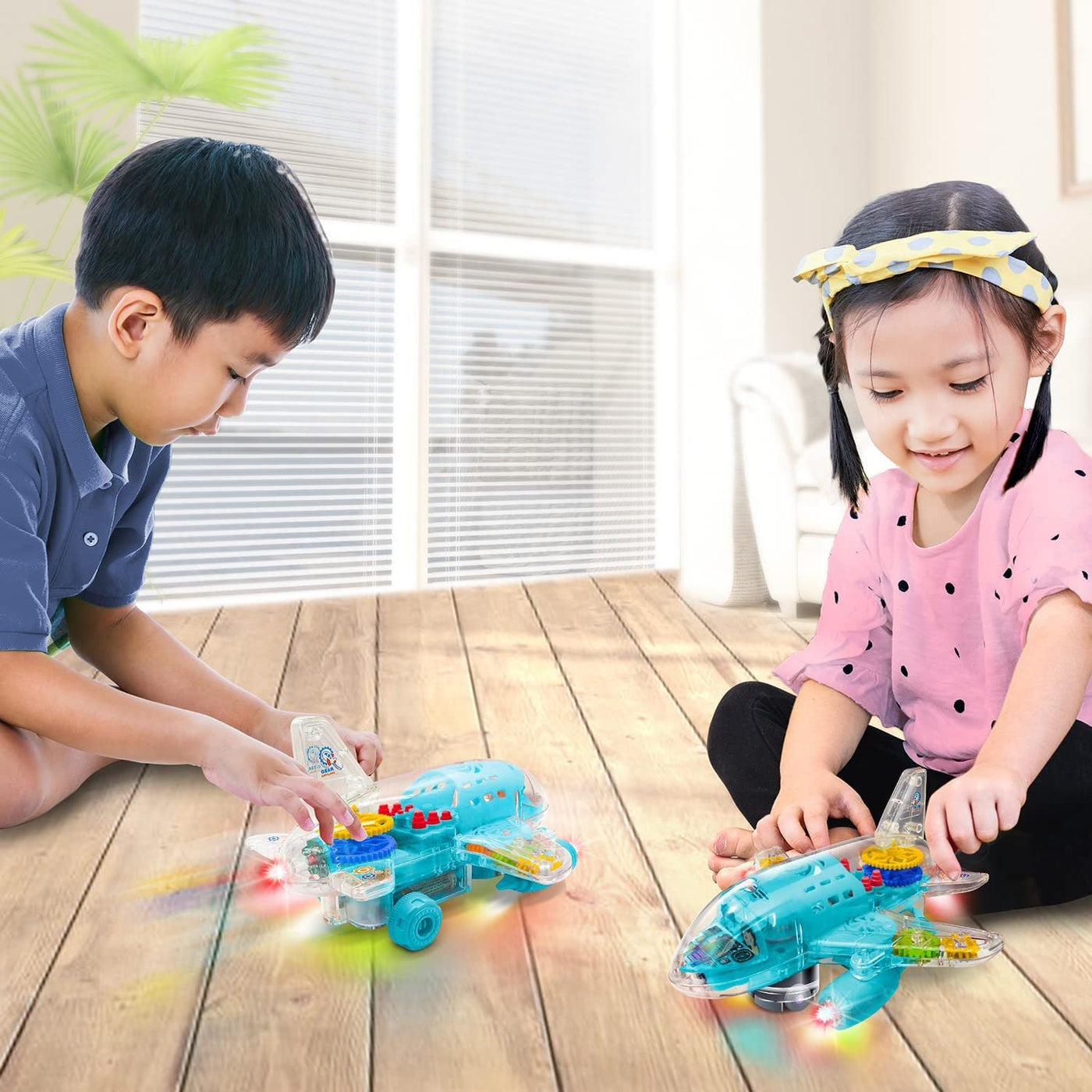 Light Up Transparent Airplane Toy for Kids, 1PC, Bump and Go Kids Airplane with Colorful Moving Gears, Music, and LED Effects, Toy Airplane For Toddlers 1-3, Fun Toddler Boy Toys Ages 3+