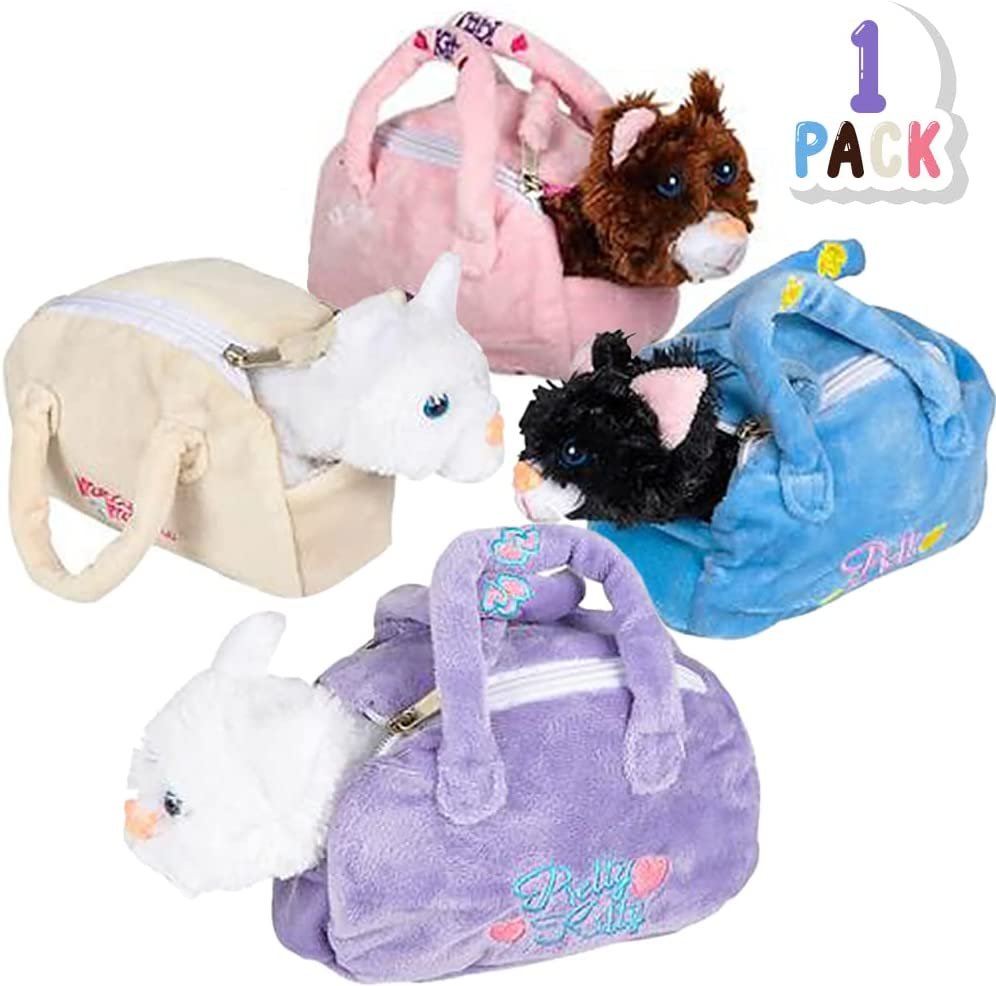 Plush Kitten in Purse Toy for Kids, Pretend Play Kitty Carrier Toy