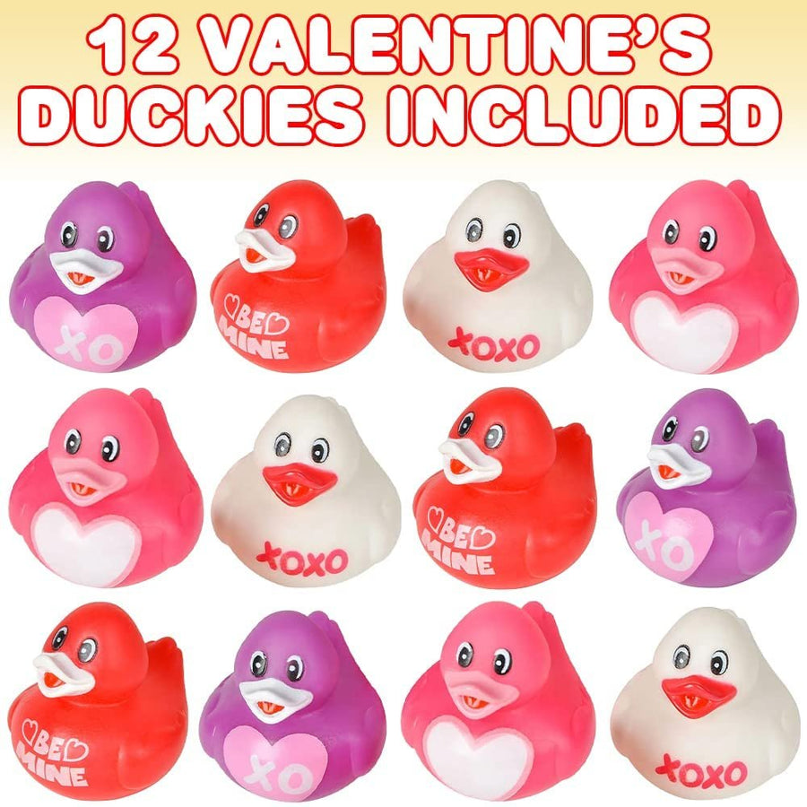 2" Valentines Day Love Rubber Duckies, Cute Duck Bath Tub Pool Toy - 12 Pack