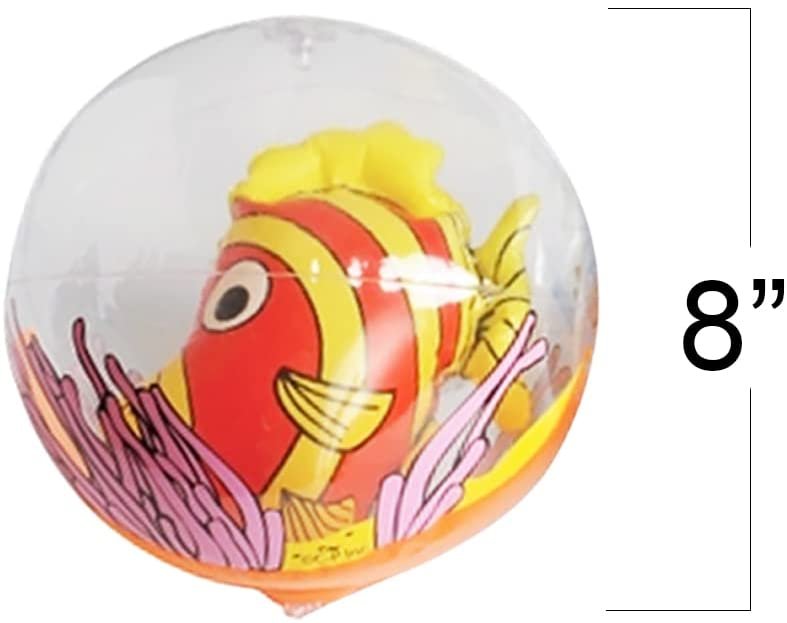 3D Fish Beach Balls for Kids, Set of 3, Clear Balls with Colorful Fish Inside, Inflatable Swimming Pool Toys and Aquatic Party Decorations, Underwater Party Supplies and Party Favors