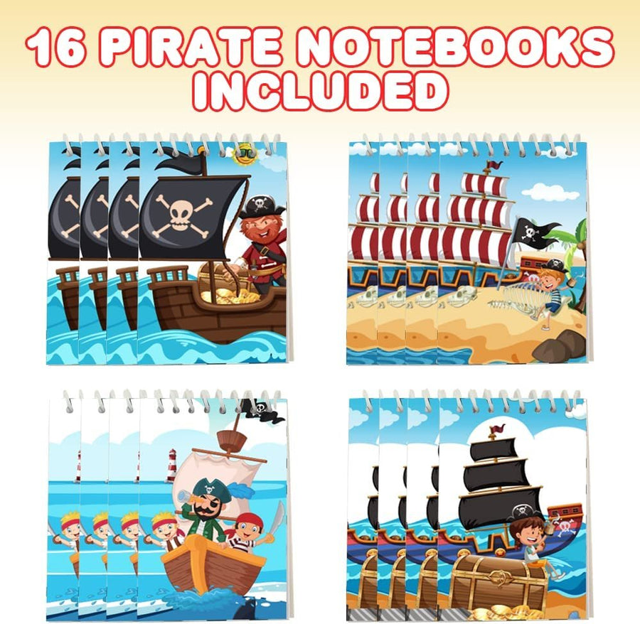 Mini Pirate Notebooks, Pack of 16, Small Spiral Notepads with Colorful Covers, Cute Stationery Supplies for School and Office, Fun Birthday Party Favors, Goodie Bag Fillers for Kids