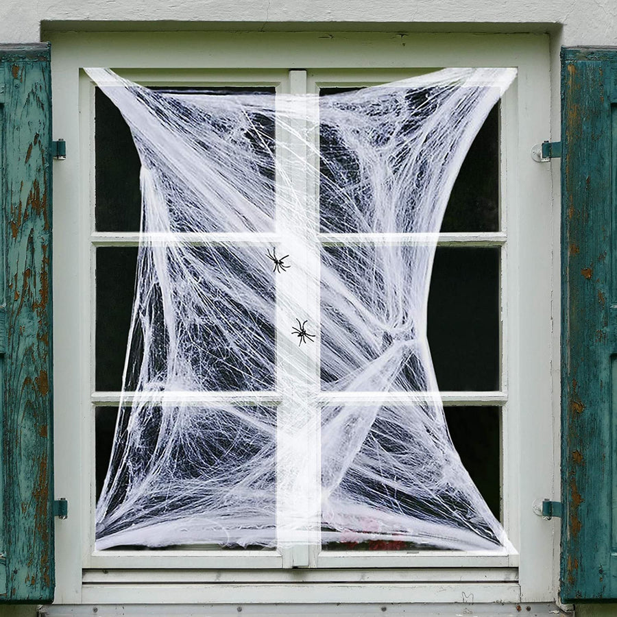 Spider Web Halloween Decorations - Set of 12 - Super Stretchy Cobwebs with Plastic Spider - Indoor and Outdoor Scary Spider webs Decor - For Home, Office, Party, Kids' Prizes and More