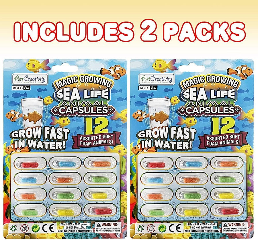 Magic Growing Sea Life Animal Capsules, 2 Packs with 12 Expanding Animal Capsules Each, Grow in Water, Cute Color & Design Variety, Kids’ Birthday Party Favor, Contest Prize or Gift Idea