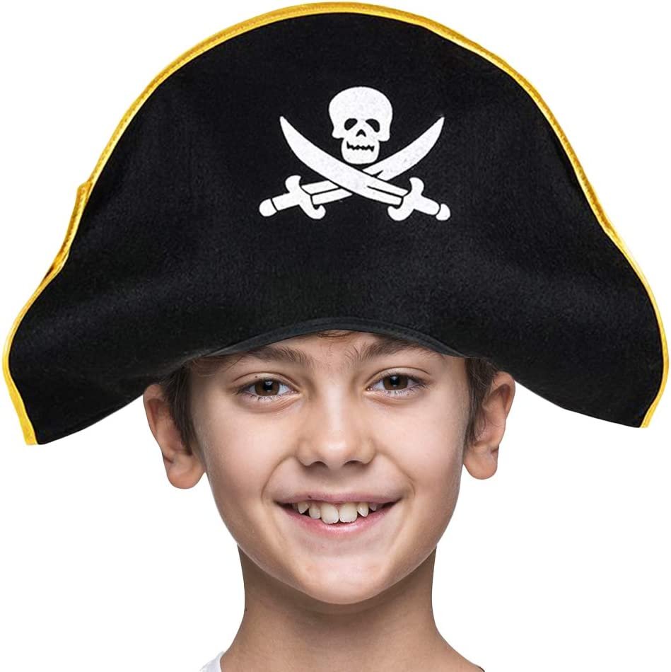 ArtCreativity Pirate Felt Hat for Kids, 1pc, Pirate Costume Hat with Skull and Cross Sword Design, Pirate Costume Prop for Halloween, Dress Up Parties, and Photo