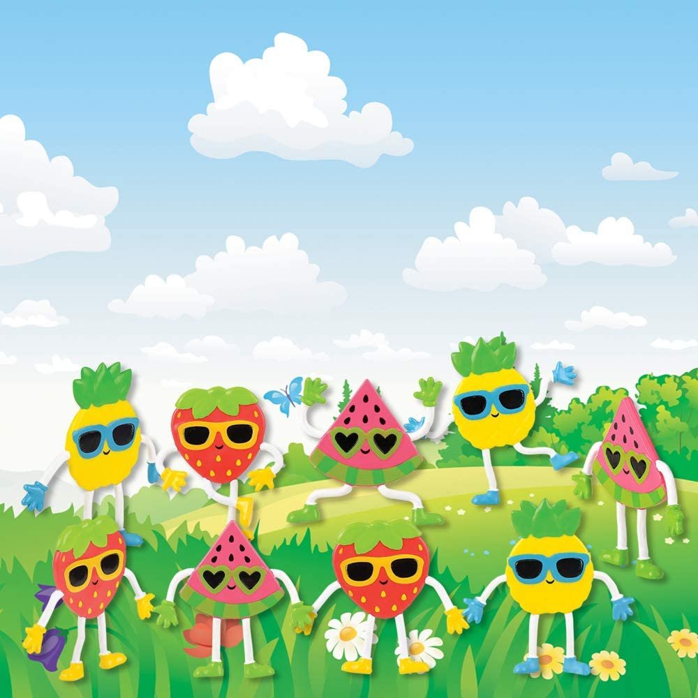 Cool Fruit Bendable Figures, Set of 24 Novelty Fruit Shaped Bendy Figurines, Stress Relief Fidget Toys, Birthday Party Favors, Goodie Bag Stuffers, Piñata Fillers for Kids