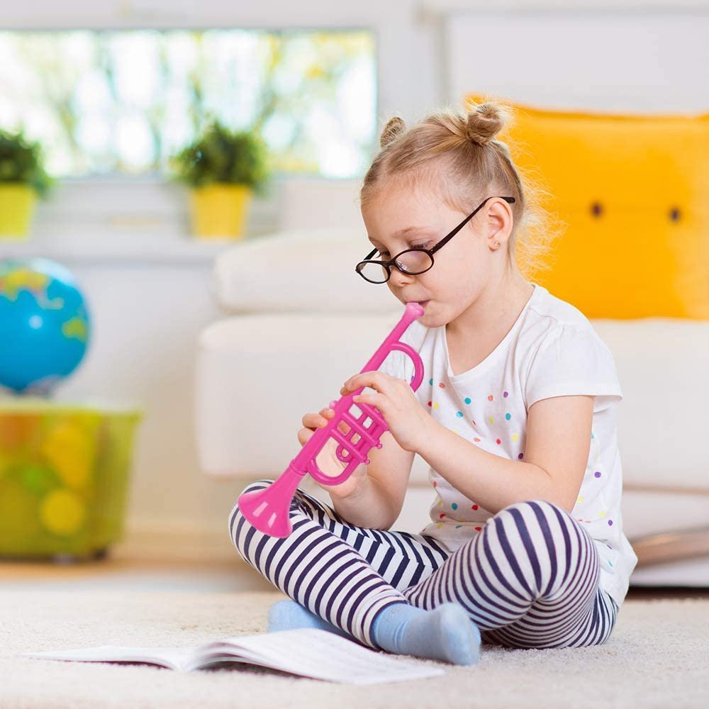 13" Plastic Trumpets, Set of 6, Music Toys for Kids and Toddlers, Fun Musical Instruments Noise Makers for Parties and Events, Cool Birthday Party Favors for Boys, Girls, Adults