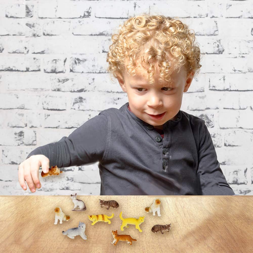 Mini Cat Figurines Set for Kids - Pack of 12 - Assorted 2" Small Cat Figures, Sturdy Plastic Toys, Fun Birthday Party Favors, Great Playset for Boys and Girls Ages 3+