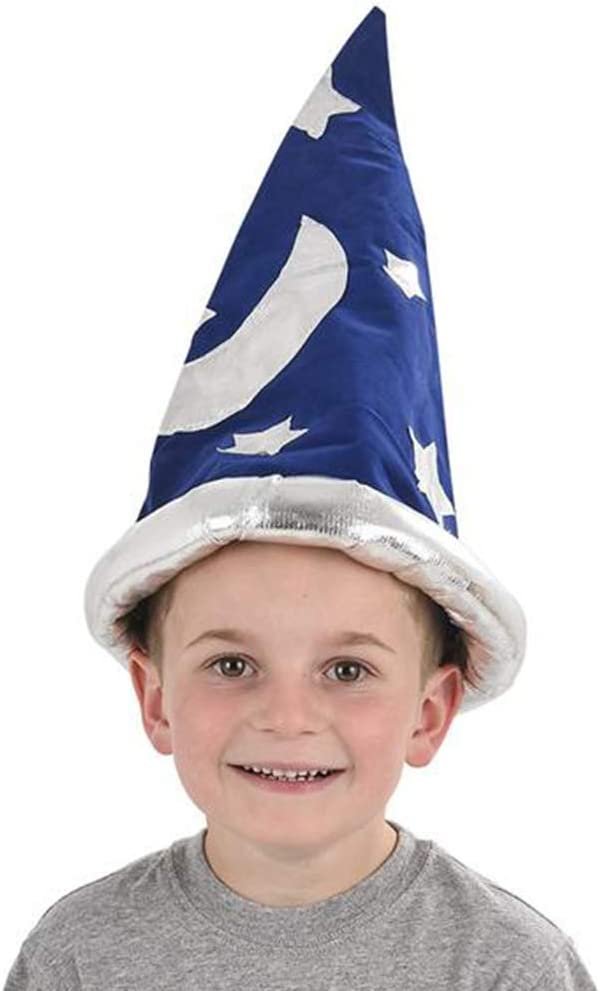 Wizard Hat for Kids, Set of 2, Velour Pointed Hat for Merlin, Gandalf, Dumbledore Halloween Costume, 17" Navy Hat with Silver Moon and Stars, Game Prize for Boys and Girls