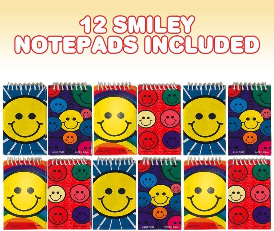 Mini Smile Face Notepads, Pack of 12, Small Emoticon Note Memo Pads with Colorful Rainbow Covers, Cute Party Favors, Stationery Supplies for School and Office for Kids and Adults