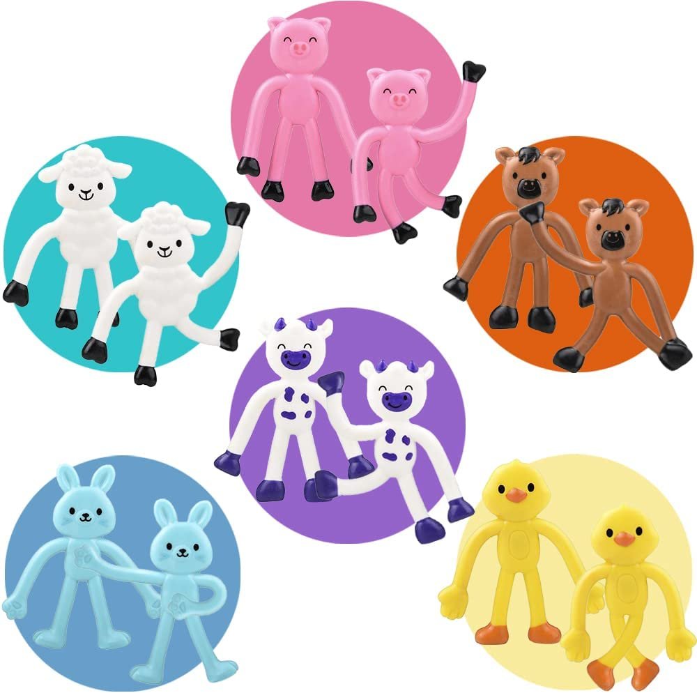 Mini Bendable Farm Animal Toys, Set of 48, Barnyard Animal Toys for Kids in 6 Designs, Portable Stress Relief Toys for Kids, Barn Birthday Party Favors for Kids and Pinata Stuffers