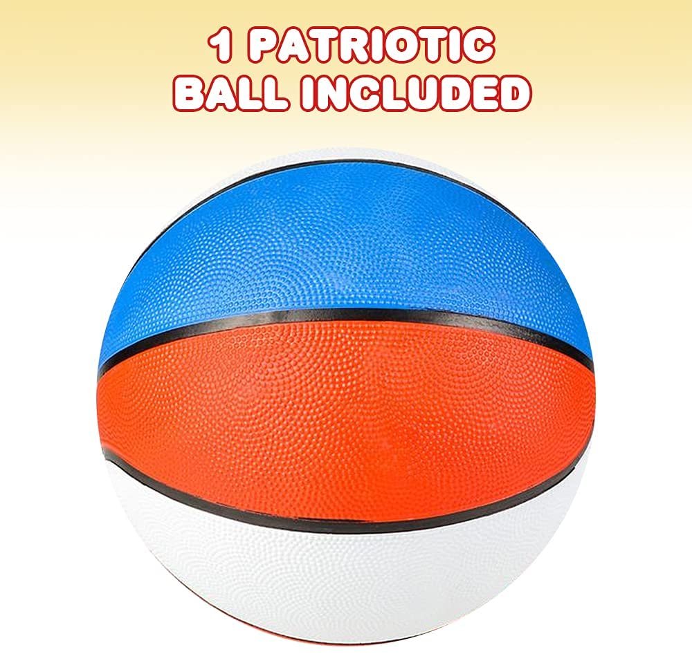 Patriotic Basketball for Kids, 9.5” Ball with Red, White, & Blue Colors, 4th of July Party Favors & Decorations, Patriotic Supplies for Memorial & Independence Day - Sold Deflated