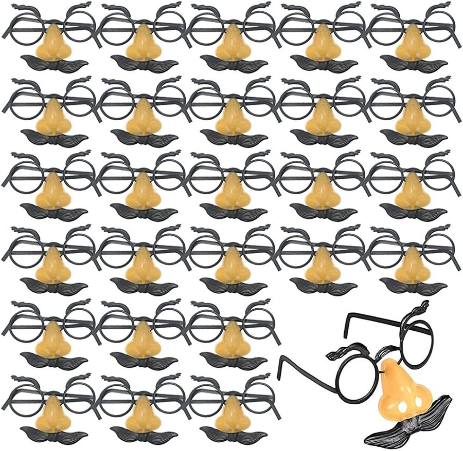 Mini Disguise Glasses for Kids, Set of 24, Funny Disguise Set with Mustache and Nose, Doll Dress Up Accessories, Party Decorations for Themed Parties, Not Meant to Be Worn