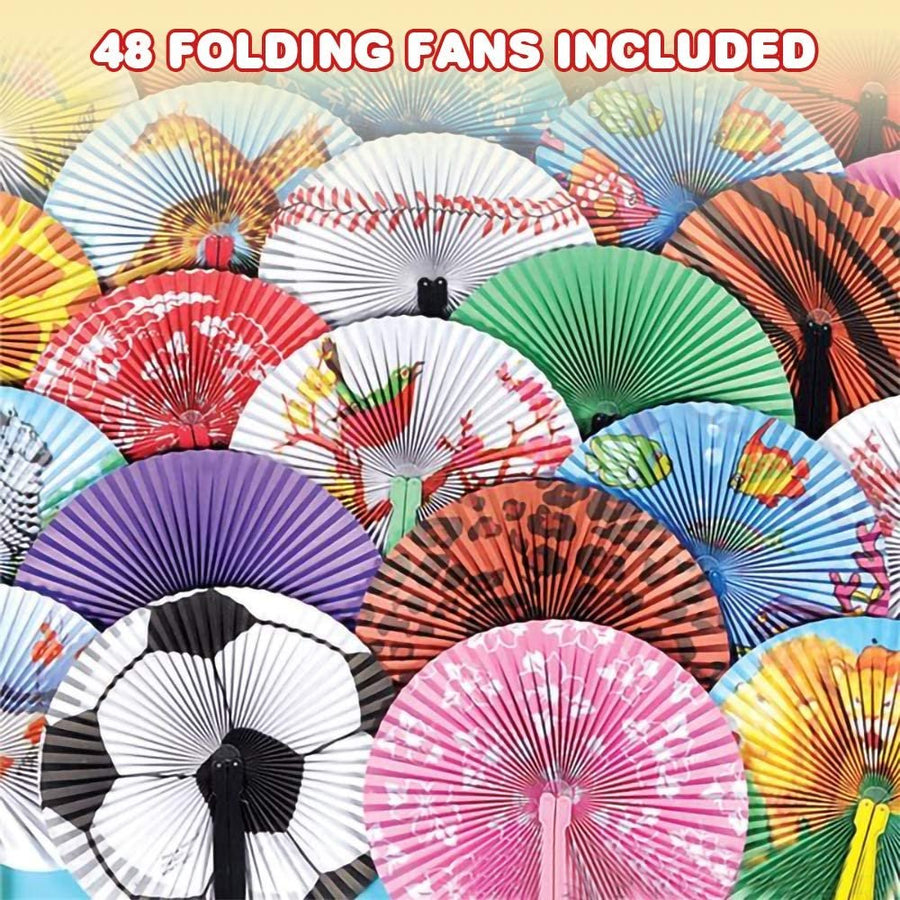 10" Handheld Folding Fans Assortment for Kids, Set of 48 Foldable Paper Fans in Assorted Colors and Designs, Cool Goodie Bag Fillers, Birthday Party Favors, Outdoor Summer Toys