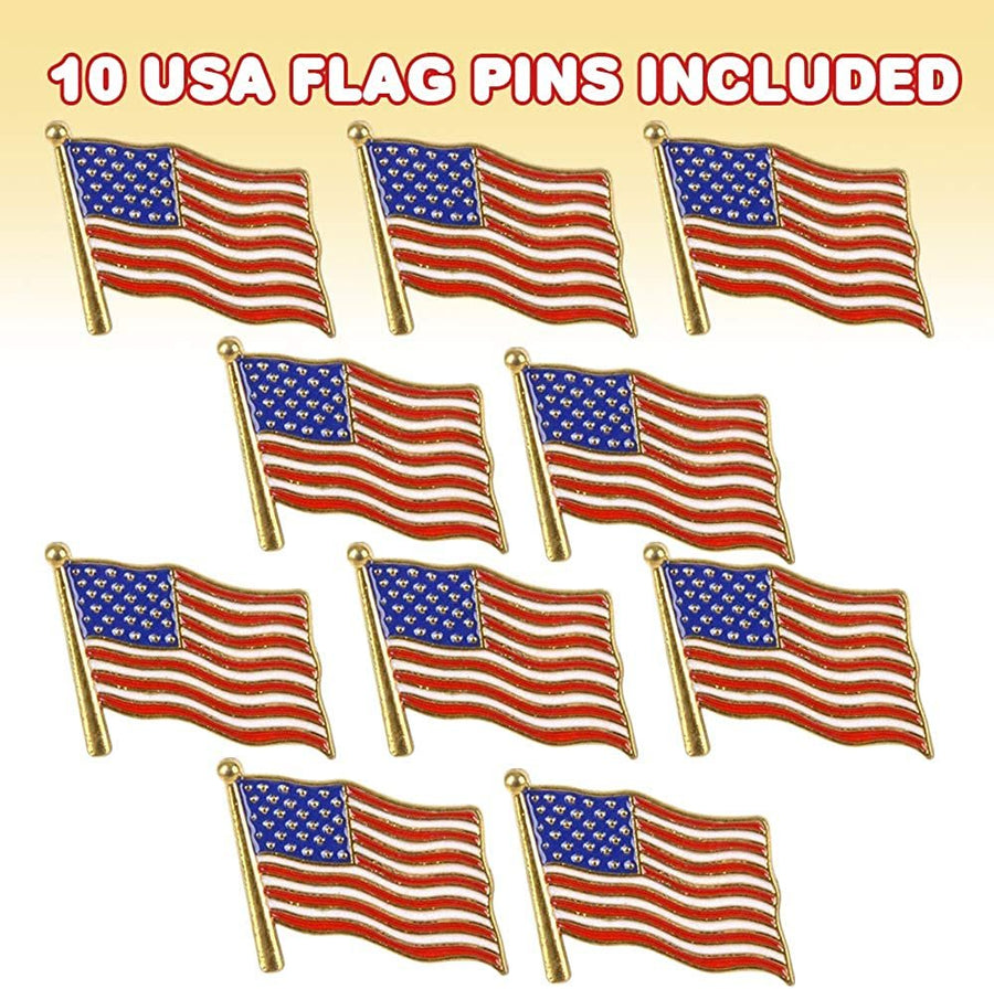 American Flag Lapel Pins, Set of 10, USA Flag Pins for Independence, Memorial, and Veterans Day, United States Patriotic Fashion Accessories for Kids, Adults, 4th of July Party Favors