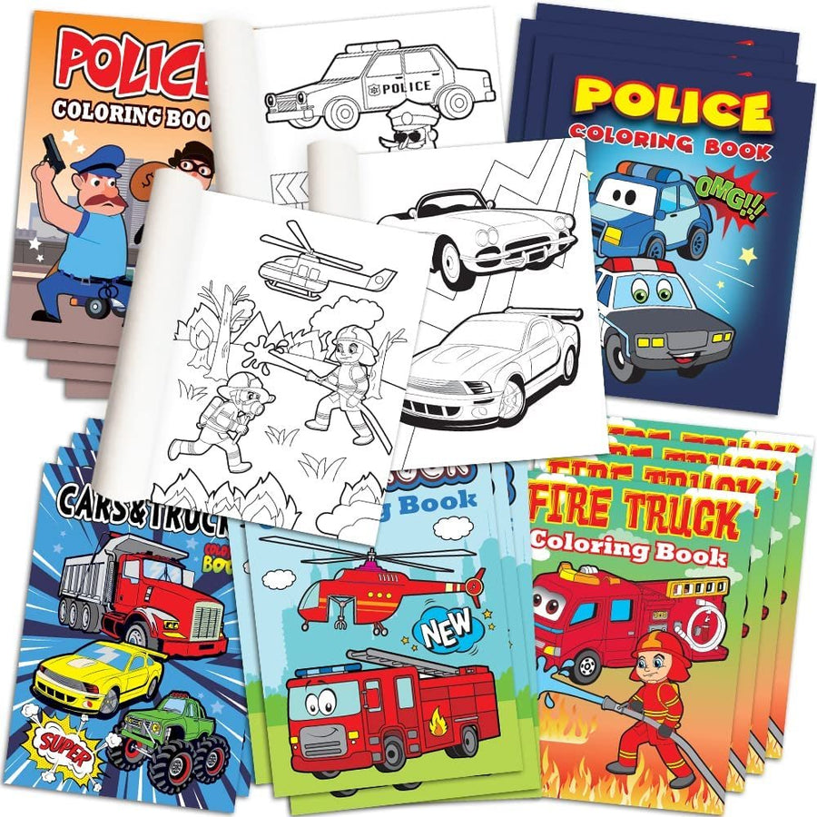 Police & Firefighter Coloring Books for Kids, Bulk Set of 20, 5 x 7" Small Color Booklets in Assorted Designs, Fun Birthday Party Favors, Educational Art Gifts for Boys and Girls