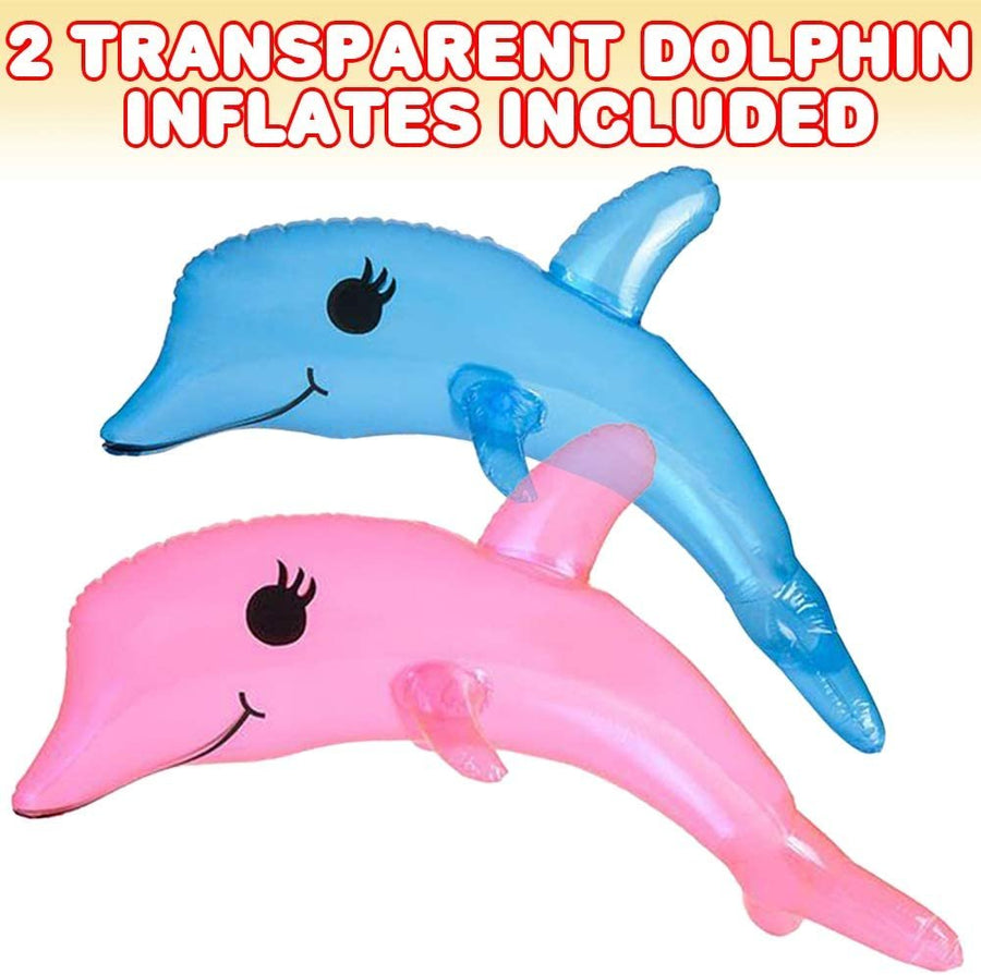 Dolphin Inflates, Set of 2, Inflatable Dolphin Decorations, Fun Bathtub Toys for Kids, Cool Beach Toys for Children, Swimming Pool Toys for Kids, Under-The-Sea Party Favors, 33"es