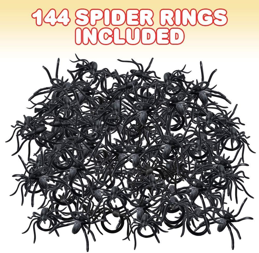 Spider Rings for Kids - Bulk Pack of 144 - Creepy Crawly Rings for Halloween Costume - Best for Halloween Party Favors, Trick or Treat Supplies, Spooky Cake Toppers and Decorations