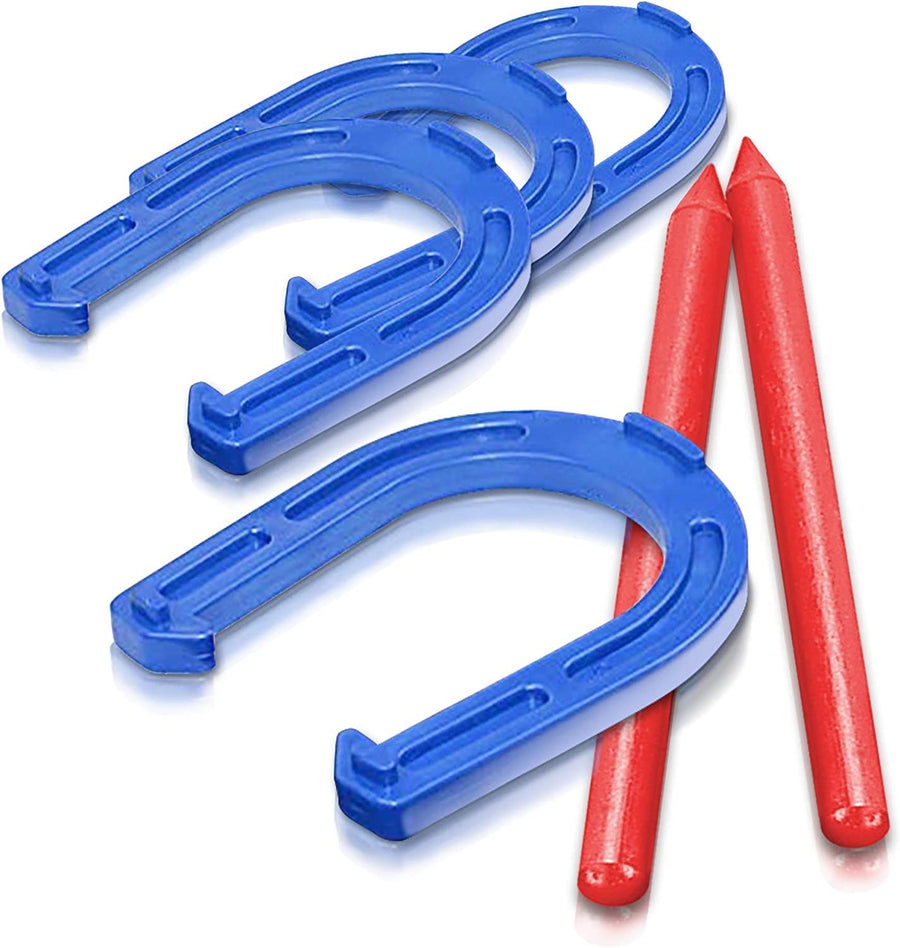 Horseshoes Tossing Game - Set Includes 4 Horse Shoes and 2 Stakes - Durable Plastic - Outdoor Activities for Family, Kids and Adults - Fun Activity for Party, Camping, Yard, Lawn