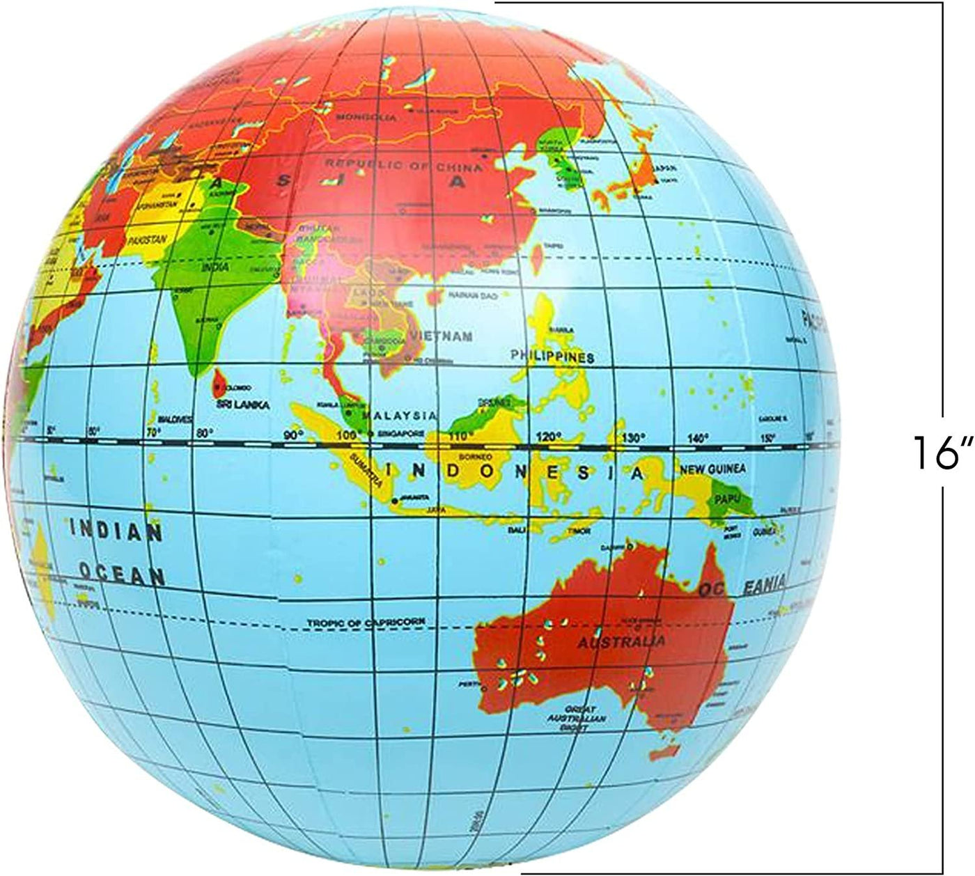Inflatable World Globe Ball Set by - Set of 6 Print Blue and Clear - Colorful Earth Map, 16" Inflatable Beachball for Pool, Summer Fun Toys for Kids, Learning and More