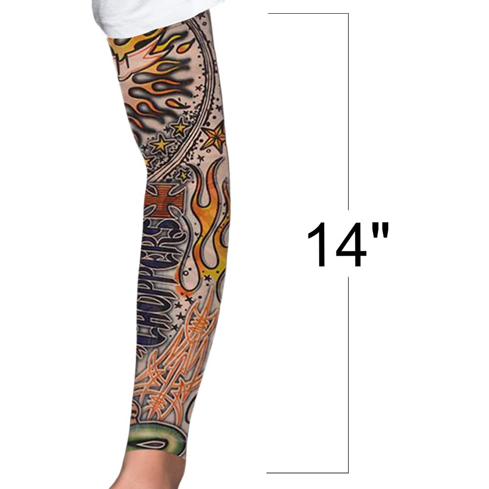 Vintage Print Tattoo Sleeves, 12 Pairs, Fake Tattoos for Kids and Adults, Temporary Tattoo Arm Sleeves Made of Soft Fabric, Rockstar Halloween Costume Accessories for Boys and Girls