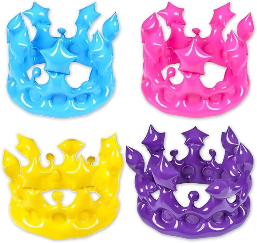 Crown Inflates for Kids and Adults, Set of 4, Inflatable Crown Toys with Vibrant Colors, Princess Party Decorations, Fun Party Inflates, Kids’ Swimming Pool Toys, 4 Colors