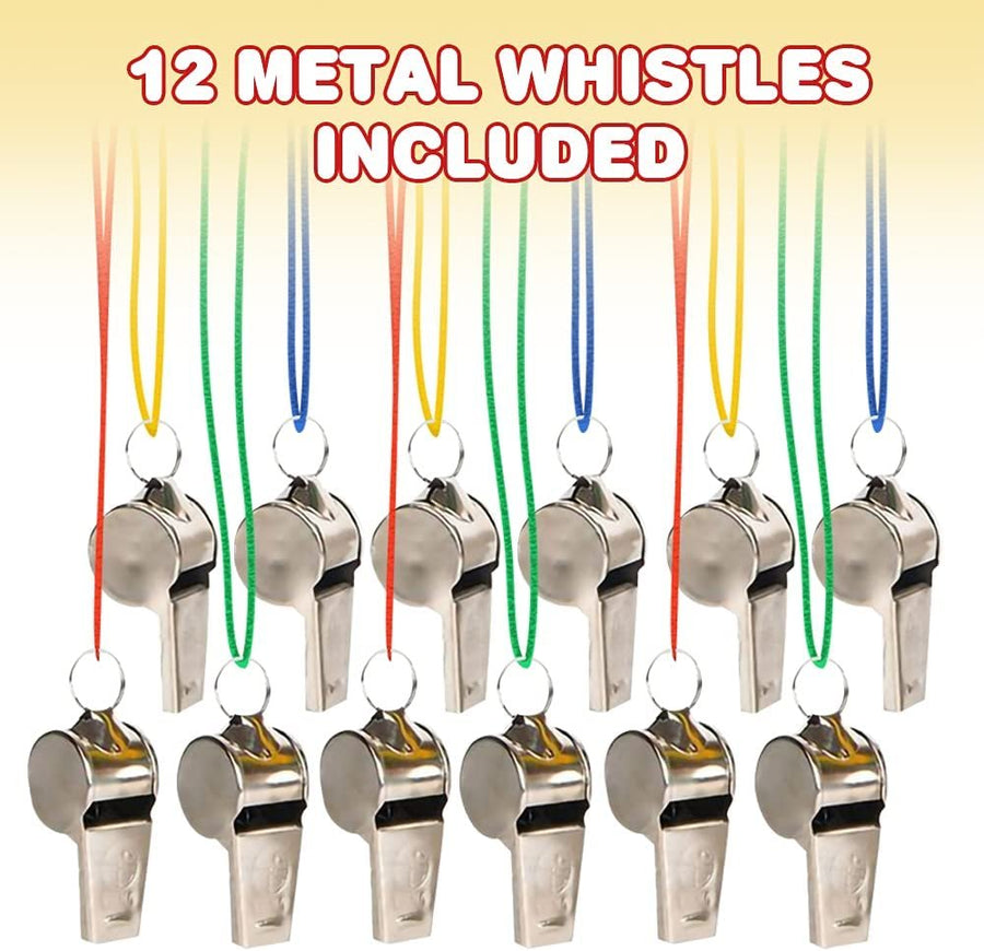 Metal Whistles For Kids, Set of 12, Kids’ Party Noisemakers, Variety Of Colors, Sports Party Favors, School Sports Supplies, Easter Egg Fillers, Great Party favor, Goody Bag Filler