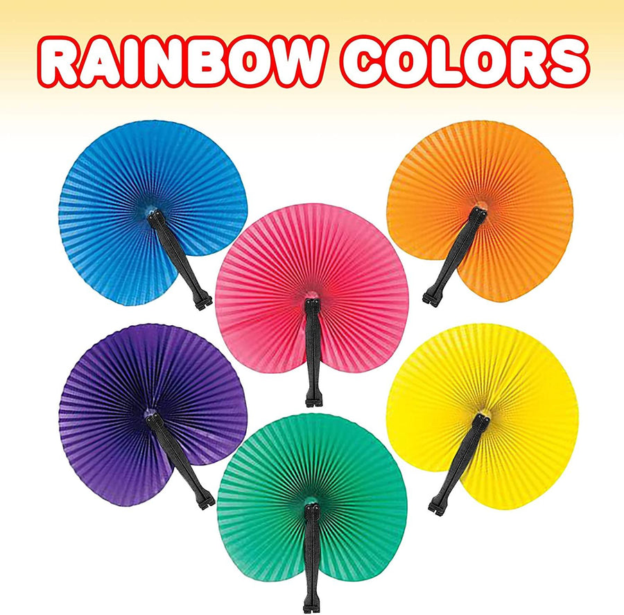 10" Colorful Folding Fans - Pack of 12 - Cool Summer Contraption - Handheld Paper Fan with Plastic Shafts - Hot New Party Favor and Prize - Fun Novelties, Gifts for Kids Ages 3+