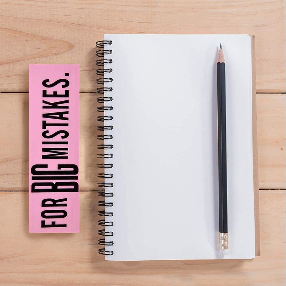 Pink Mistake Erasers for Kids, Pack of 4, Really Big Erasers, 5.5" Giant Pencil Rubber, Cool Back to School Stationery Supplies for Boys and Girls, Joke Gag Gifts for Adults