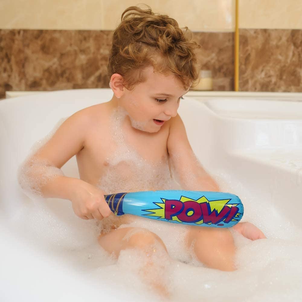 POW Inflatable Baseball Bats for Kids - Pack of 12 - Approx. 20" Durable Inflates in Assorted Colors, Superhero Birthday Party Favors, Decorations, & Supplies, Carnival Party Prizes