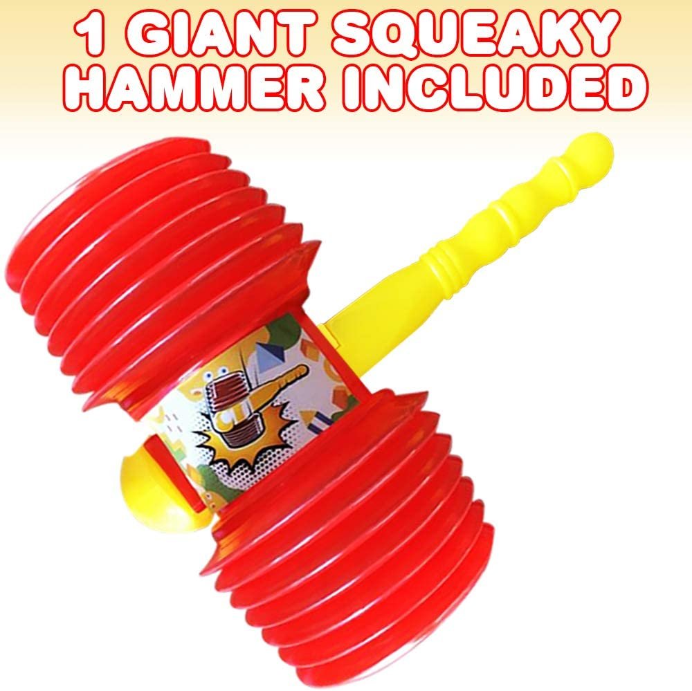 Giant Squeaky Hammer, Jumbo 14" Kids’ Squeaking Hammer Pounding Toy, Clown, Carnival, and Circus Birthday Party Favors, Great Gift for Boys and Girls Ages 3 Plus