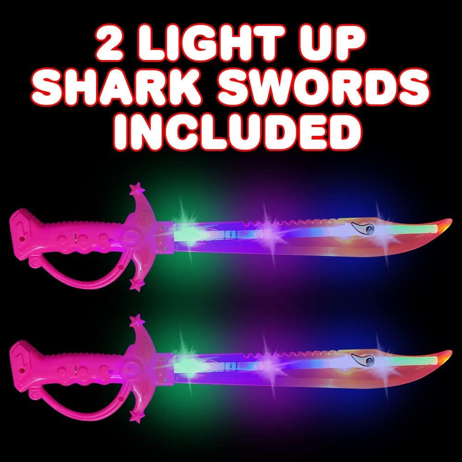Light Up Pink Shark Swords for Kids, Set of 2, 15" Toy Sword with Flashing LED Lights, Halloween Dress-Up Costume Accessories, Great Birthday Gift for Boys and Girls
