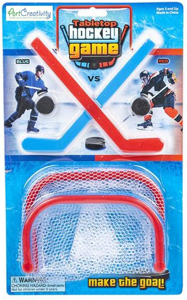 Tabletop Mini Ice Hockey Game, Includes 2 Goals, 2 Sticks, and 2 Pucks, Indoor Desktop Game for Kids, Best Birthday Gift for Boys and Girls, Fun Sports Party Favors