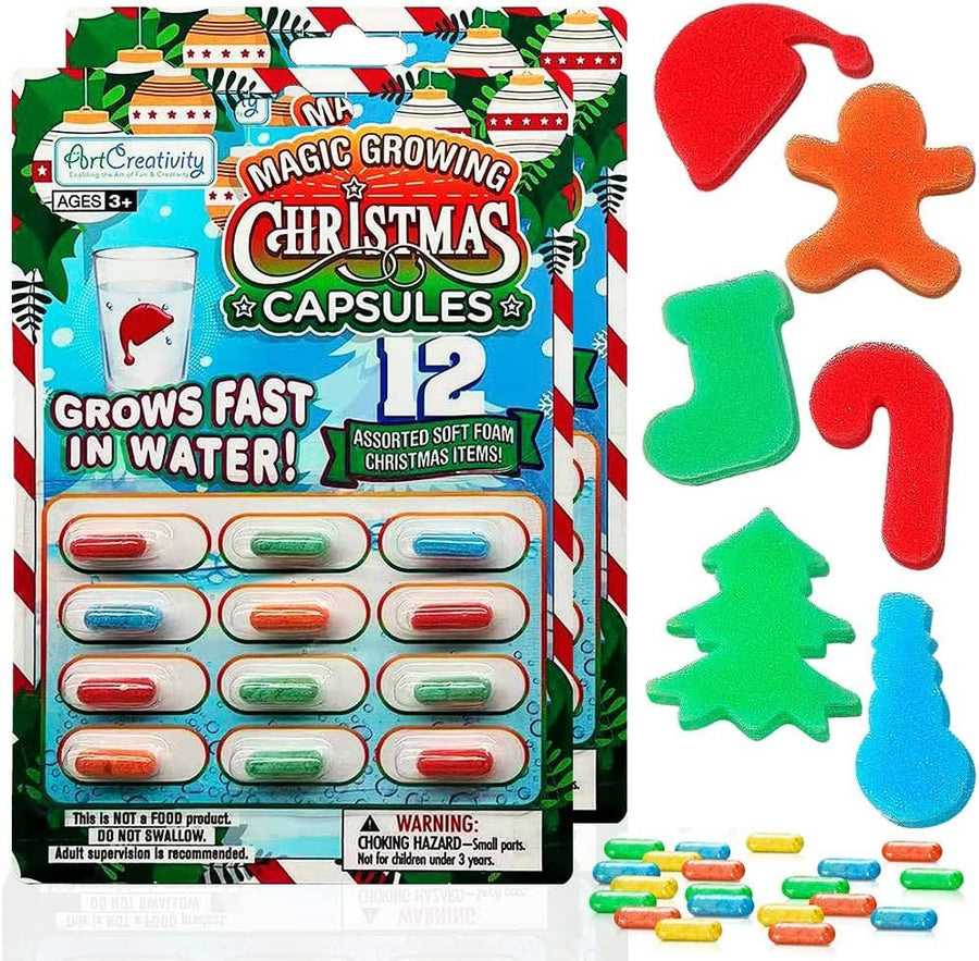 Magic Growing Christmas Capsules, 2 Packs with 12 Expanding Capsules Each, Grow in Water, Cute Color Variety, Kids’ Christmas Party Favors, Contest Prize or Gift Idea