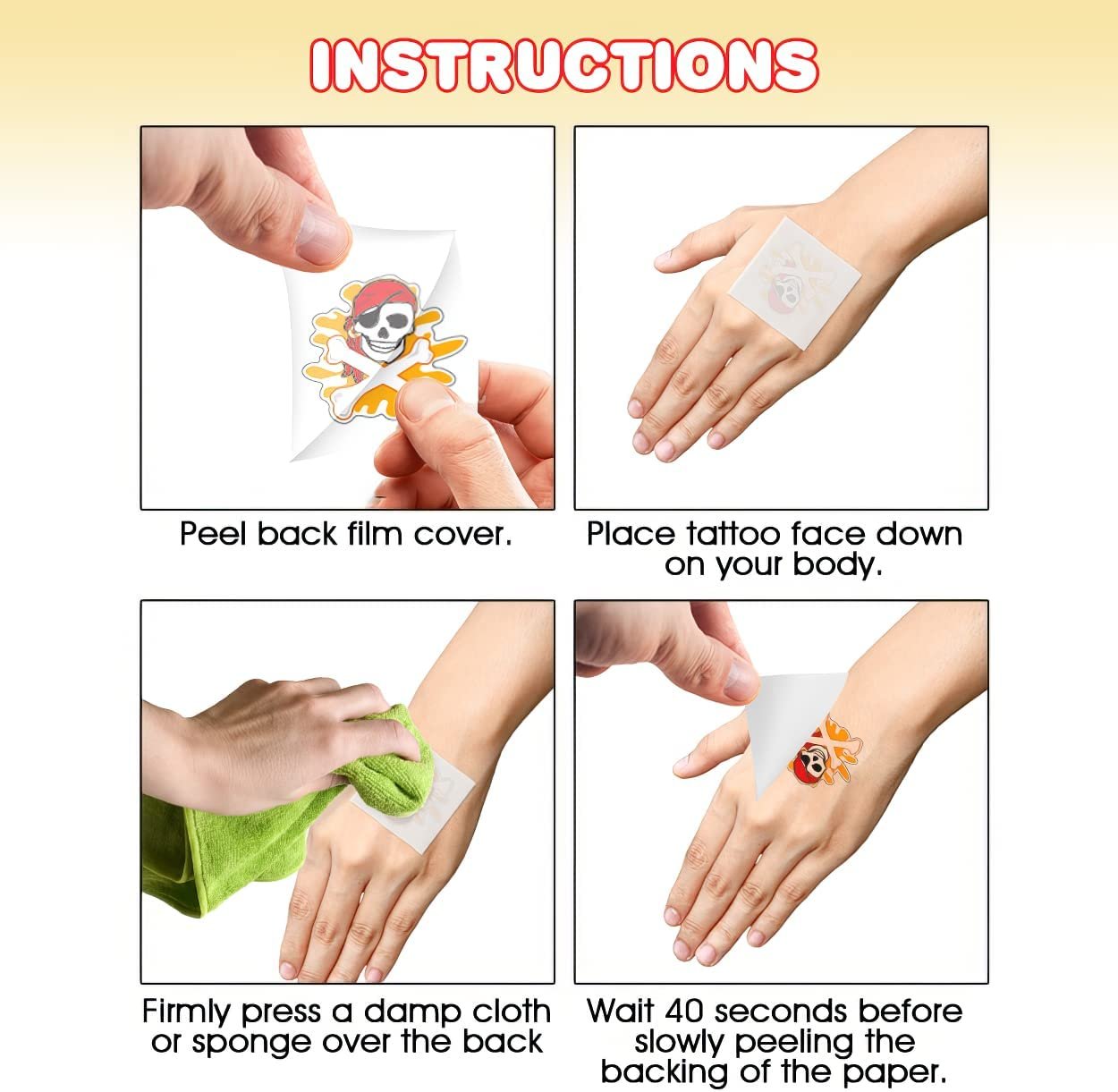 Pirate Temporary Tattoos for Kids - Bulk Pack of 144 in Assorted Designs, Non-Toxic 2" Tats, Birthday Party Favors, Goodie Bag Fillers, Non-Candy Halloween Treats