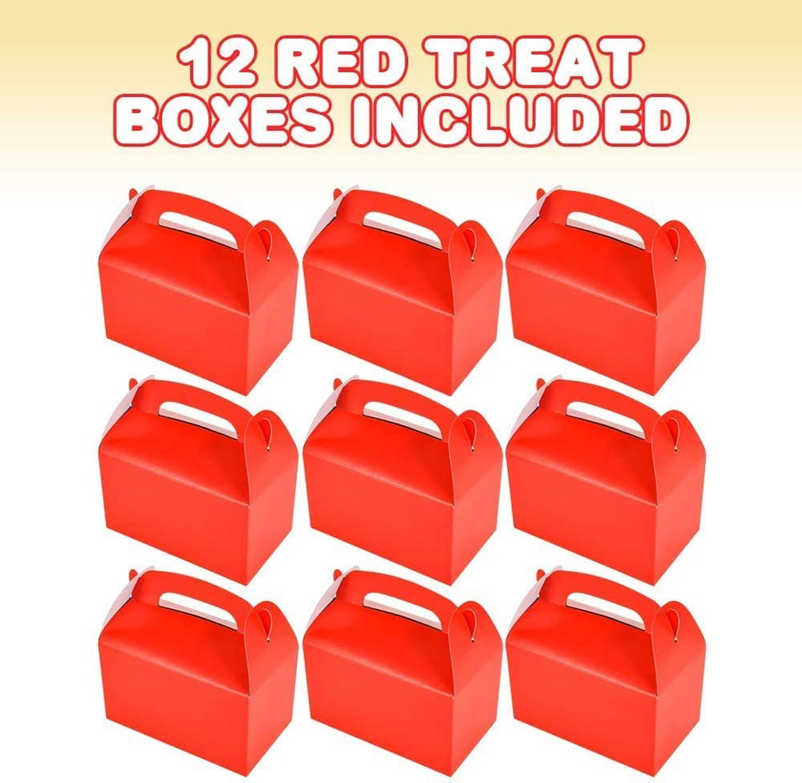 Red Treat Boxes for Candy, Cookies and Party Favors - Pack of 12 Christmas Cookie Boxes, Cute Cardboard Boxes with Handles for Wedding Candy, Birthday Favors, Holiday Goodies