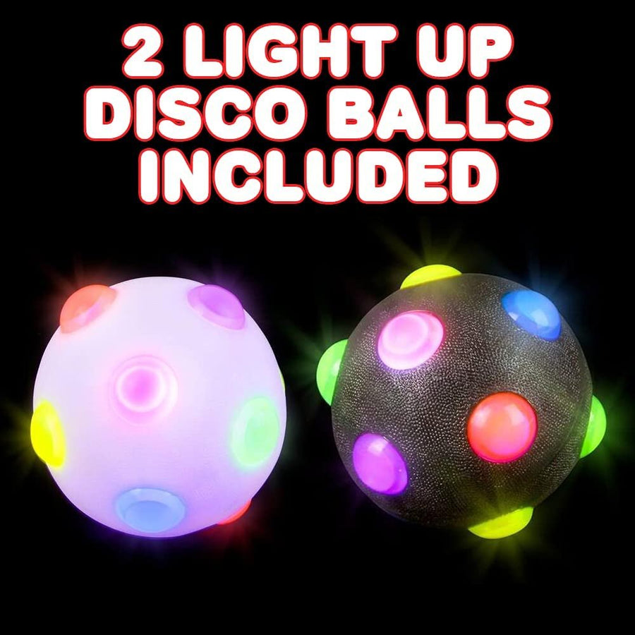 Light Up Disco Balls, Set of 2, Rubber Balls for Kids with Flashing LEDs, Light Up on Impact, LED Toys for Boys and Girls, Stress Balls for Kids, Fun Birthday Party Favors