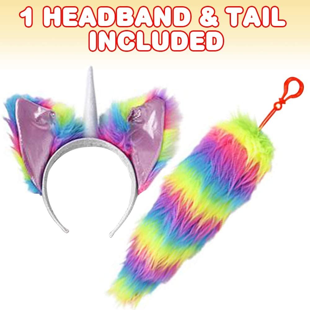 Unicorn Headband & Tail Set for Kids, Includes Furry Ear Headband and Rainbow Clip-On-Tail, Cute Unicorn Costume Accessories for Children and Adults, Unicorn Gifts for Girls and Boys…