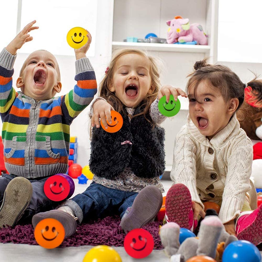 Smile Face Stress Balls for Kids and Adults - Pack of 12 - 2.5 Inch Spongy Squeeze Toys for Anxiety Relief - Fun Birthday Party Favors and Goodie Bag Fillers for Boys and Girls