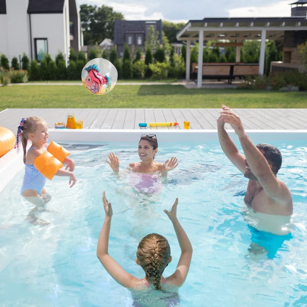 3D Fish Beach Balls for Kids, Set of 3, Clear Balls with Colorful Fish Inside, Inflatable Swimming Pool Toys and Aquatic Party Decorations, Underwater Party Supplies and Party Favors