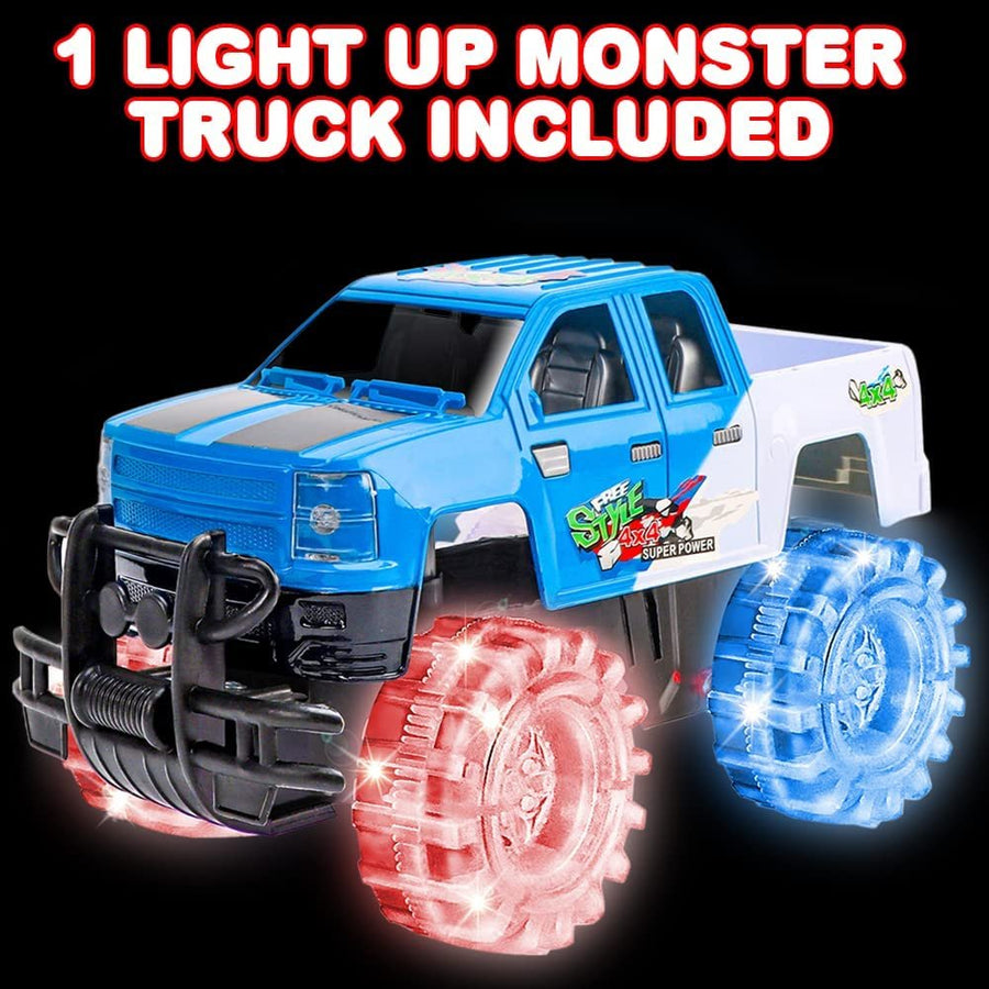 Light Up Blue & White Monster Truck, 1 Piece, 8" Monster Truck Toy with Flashing LED Tires & Batteries, Push n Go Car Toys for Kids, Fun Gift for Boys & Girls Ages 3 & Up…