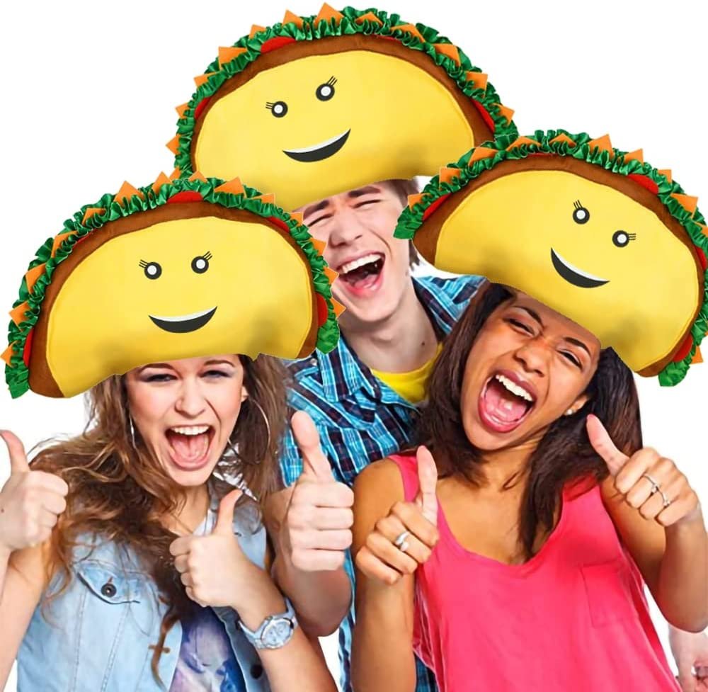Funny Taco Hat, 1 PC, Fun Halloween Costume Accessory, Cinco De Mayo Party Supplies Decorations, One Size Fits Most, Crazy Silly Hat with Felt Toppings and Plush Fabric