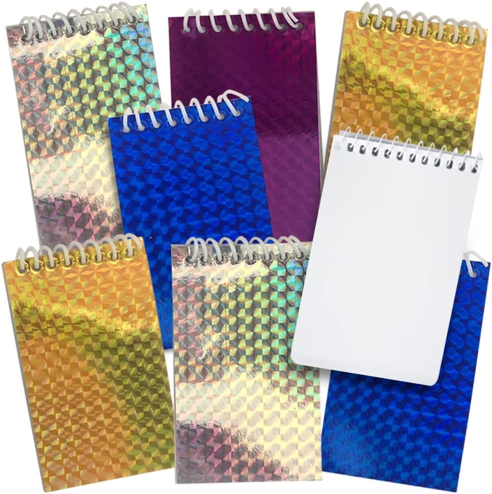 Mini Hologram Notebooks, Pack of 12, Small Spiral Notepads with