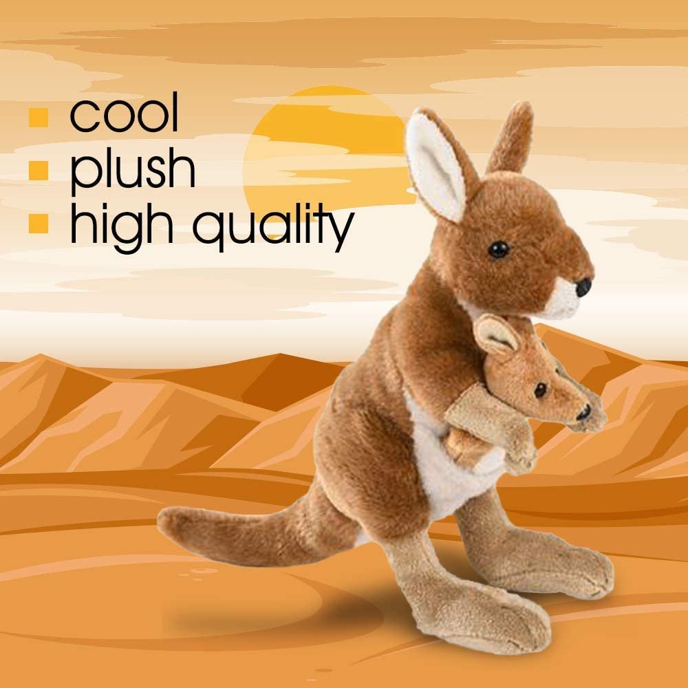 Kangaroo Stuffed Toy, 1 PC, Soft Mom and Baby Kangaroo Plush Toy for Kids, Cute Home and Nursery Animal Decorations, Zoo Party Prop, Best Birthday Idea, 8"es Tall