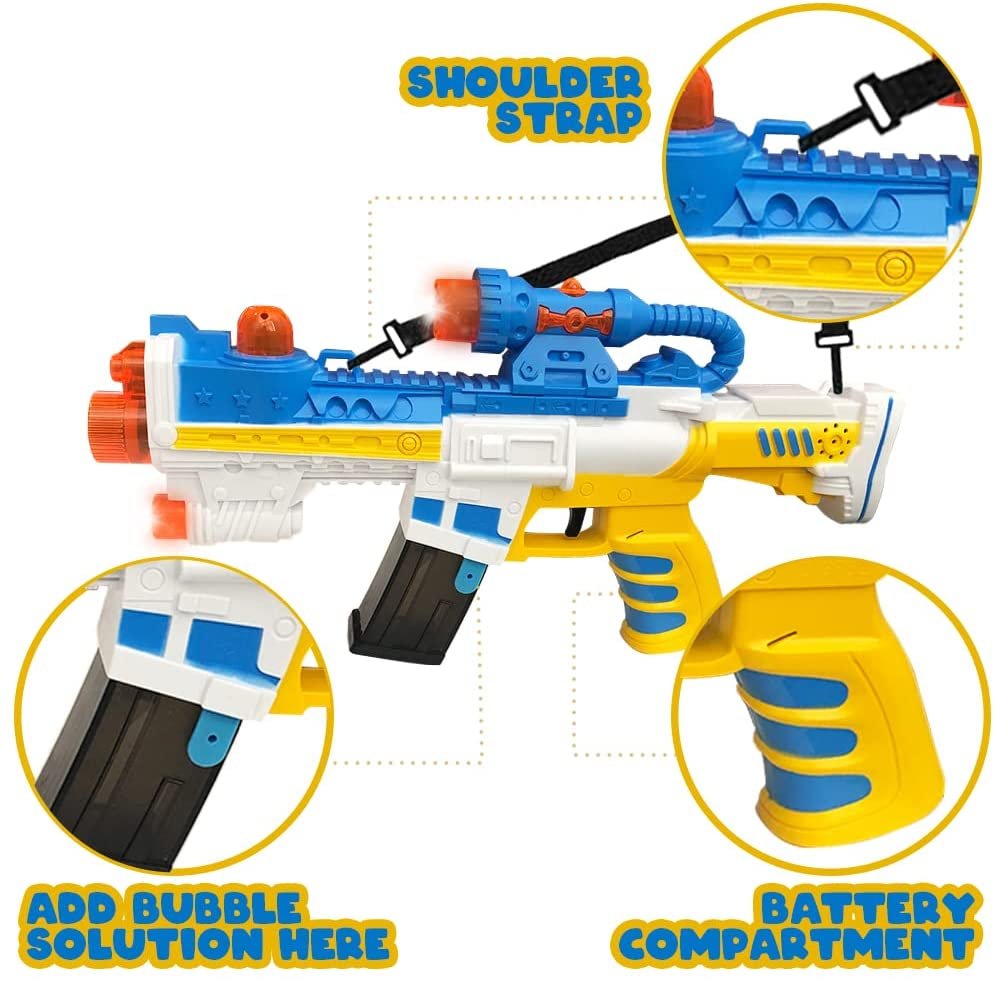 Mega Bubble Blaster with Flashing Lights and Sounds, Includes Light Up Bubble Gun and 2 Bubble Refill Bottles, Special Ops Bubble Machine Gun with Shoulder Strap, Great Gift for Ages 3+