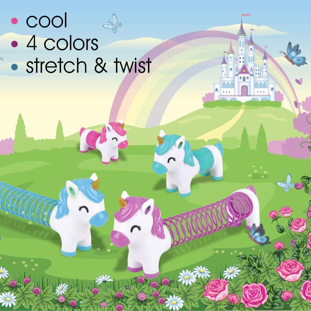 Rainbow Spring Unicorn Toys for Kids, Set of 12, Cute Unicorn Gifts for Girls and Boys, Fun Princess Birthday Party Favors and Goodie Bag Fillers, Stress Relief Fidget Toys, 4 Colors