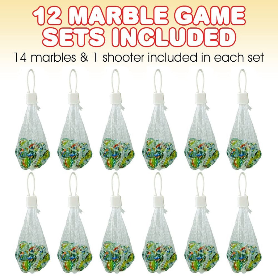 Marble Game Sets, Pack of 12, Include 14 Marbles and 1 Shooter Per Pack, Classic Marbles for Kids, Fun Indoor and Outdoor Toys, Great Party Favors and Goodie Bag Fillers