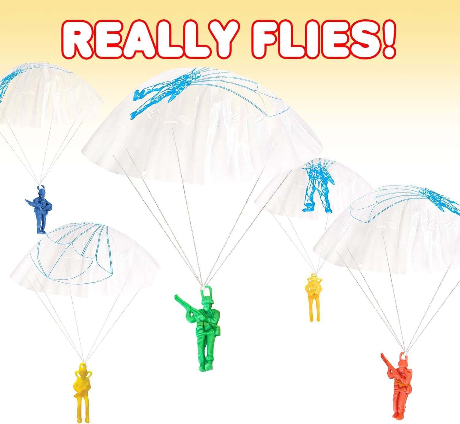 Mini Paratroopers with Parachutes, Bulk Pack of 36, Vinyl Parachute Men Toy in Assorted Colors, Durable Plastic Army Guys Playset, Fun Parachute Party Favors, for Boys and Girls
