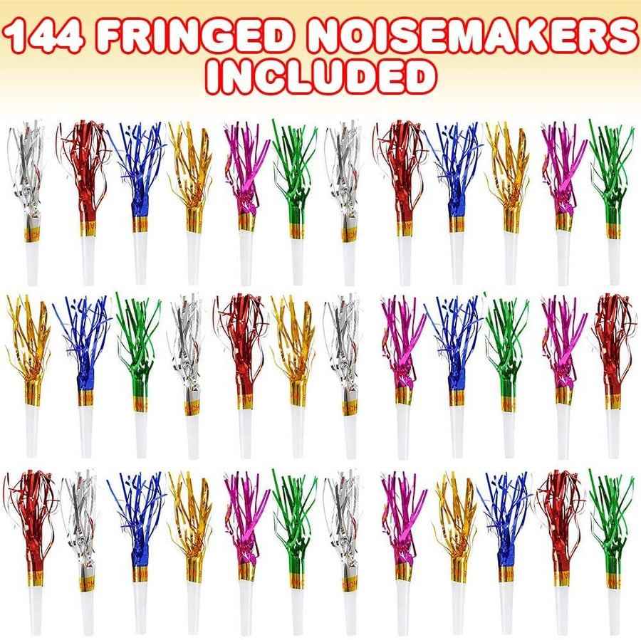 Fringed Noisemaker Toys, Set of 144, New Years Eve Party Supplies for Festive Celebration, Bright Colors for Eye-Catching Decoration, Party Noise Makers for Kids and Adults