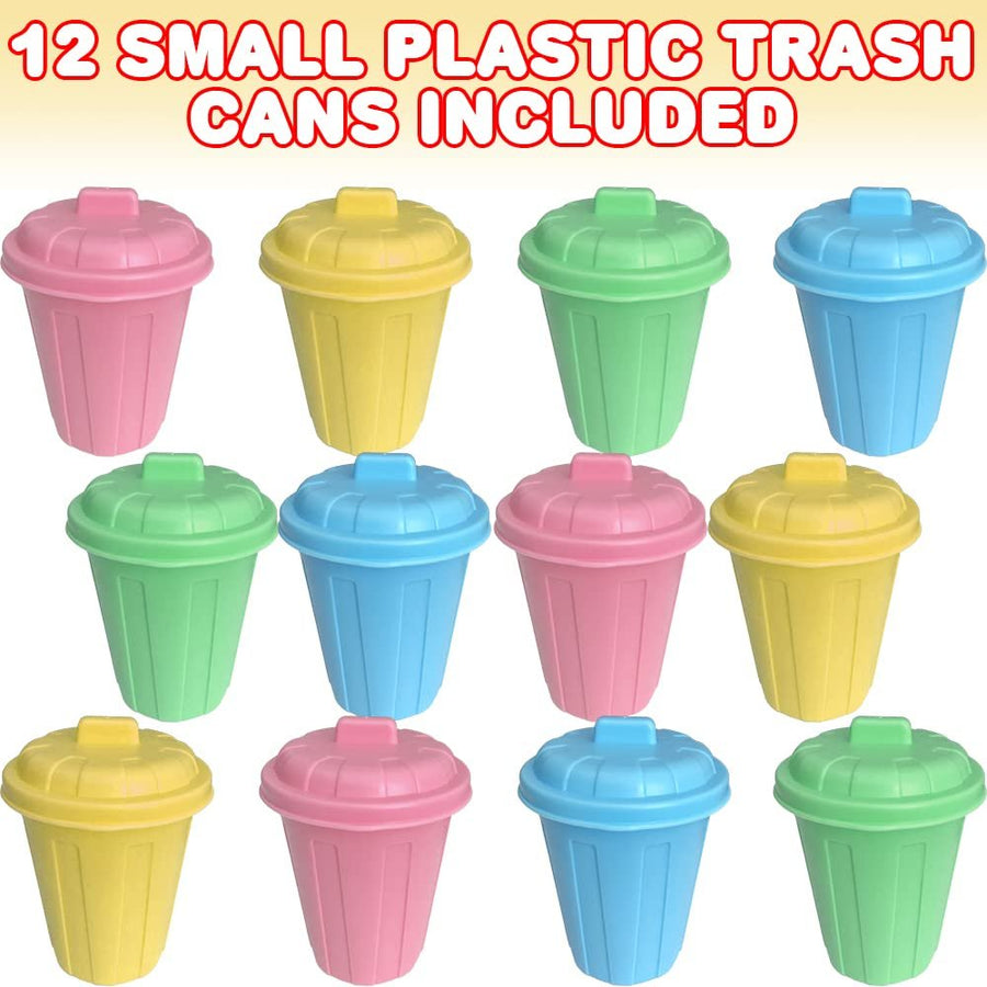 5" Mini Trash Cans Set with Attached Lids, Set of 12, Miniature Garbage Bin Toy in Assorted Neon Colors, Unique Desk Organizer, Birthday Party Favors for Kids, Cute Classroom Decor